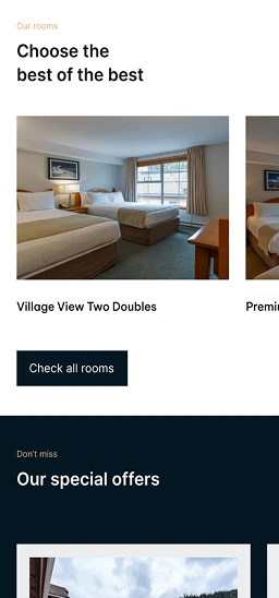 Hotel rooms section with “Choose the best of the best” headline and room previews
