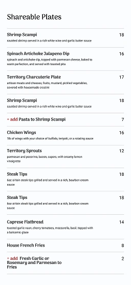 Mobile shareable plates list with detailed descriptions, add-ons, and pricing in a clean, scrollable layout