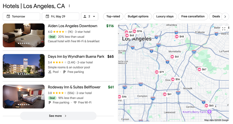 Hotel listings in Los Angeles, CA