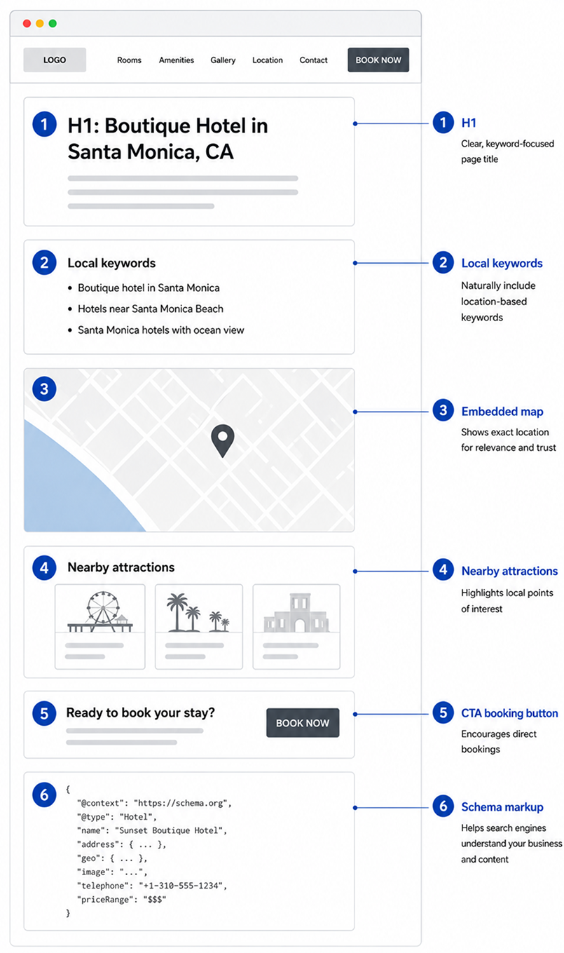 Website layout for boutique hotel